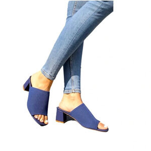 NEW Rilista Women's Open Toe Heeled Mules Block Heels Sandals‎ Breathable Knit